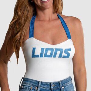 NFL Licensed White Crystal Halter Top--Detroit Lions